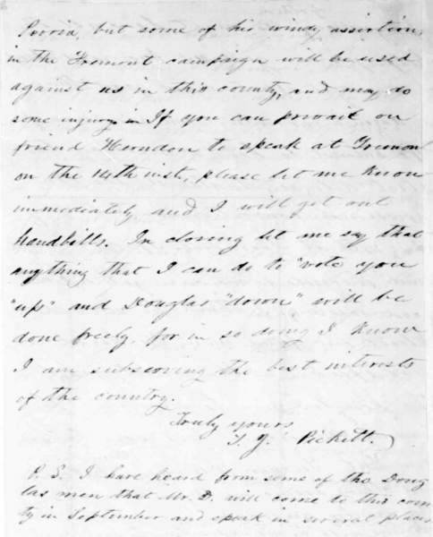 Thomas J. Pickett to Abraham Lincoln, August 3, 1858 (Page 4)