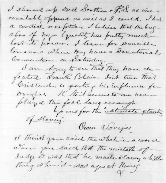 Owen Lovejoy to Abraham Lincoln, August 4, 1858 (Page 2)