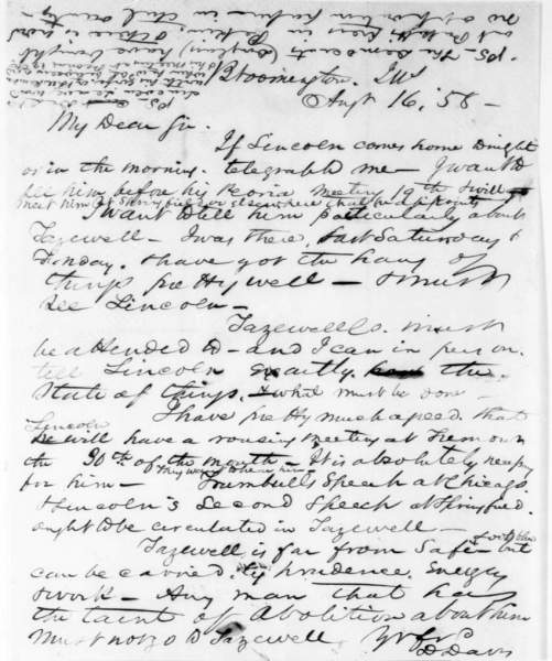 David Davis to Ozias Mather Hatch, August 16, 1858