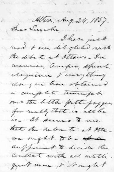 Lyman Trumbull to Abraham Lincoln, August 24, 1858 (Page 1)