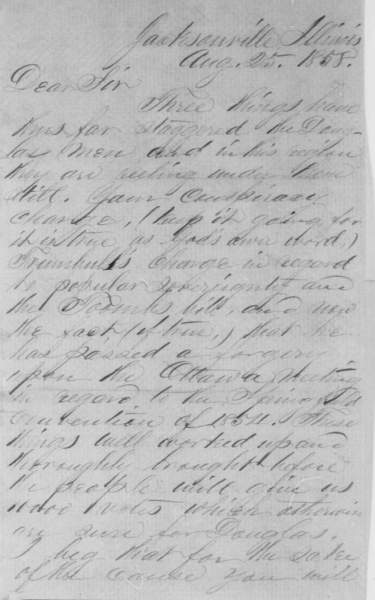 B. Lewis to Abraham Lincoln, August 25, 1858 (Page 1)