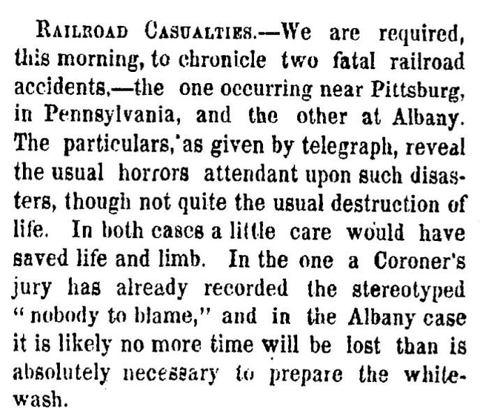 “Railroad Casualties,” New York Times, September 3, 1858