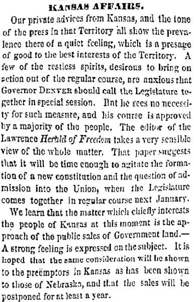 “Kansas Affairs,” (St. Louis) Missouri Republican, September 5, 1858