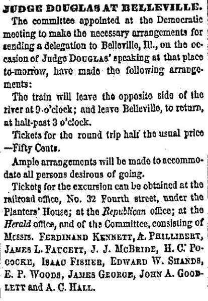 “Judge Douglas at Belleville,” (St. Louis) Missouri Republican, September 9, 1858