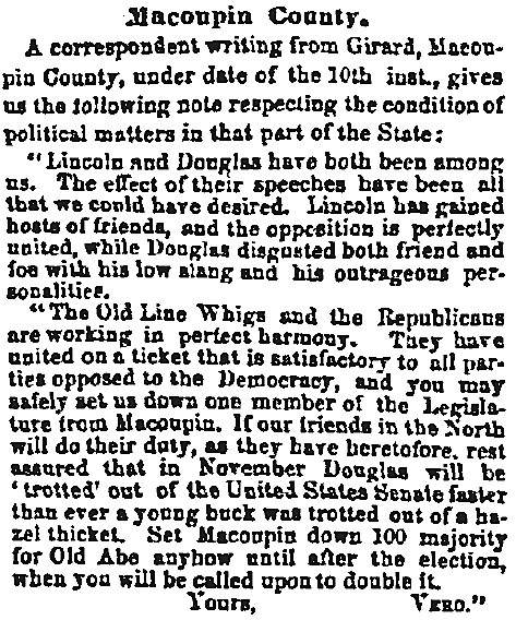 “Macoupin County,” Chicago (IL) Press and Tribune, September 14, 1858