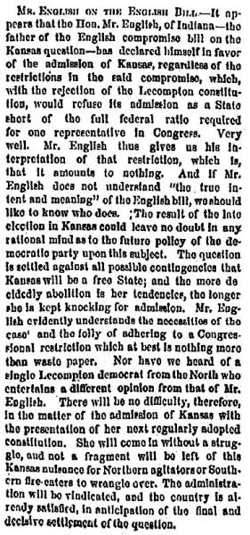 “Mr. English on the English Bill,” New York Herald, September 19, 1858