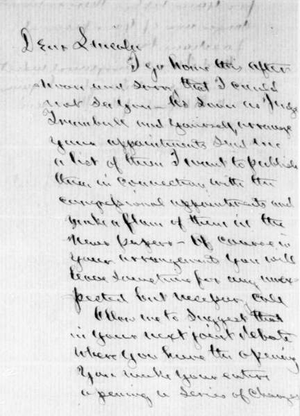 Norman Buel Judd to Abraham Lincoln, September, 1858 (Page 1)