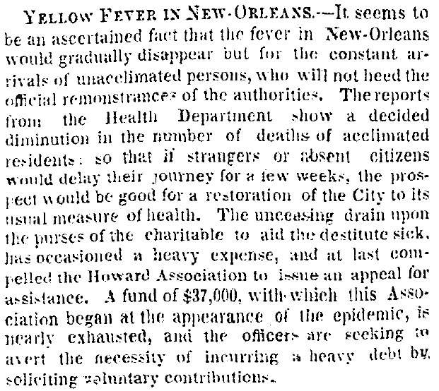 “Yellow Fever in New Orleans,” New York Times, October 30, 1858