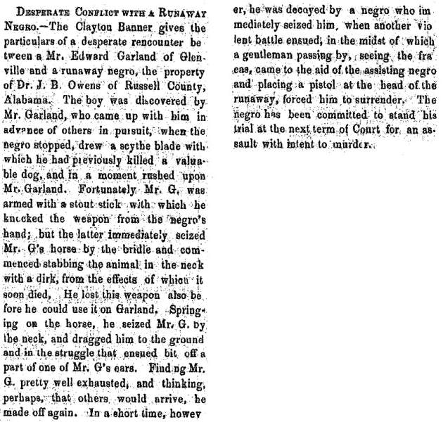 “Desperate Conflict with a Runaway Negro,” Ripley (OH) Bee, November 6, 1858