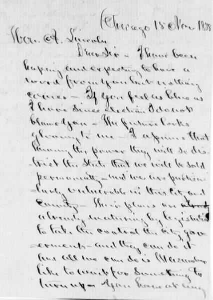Norman Buel Judd to Abraham Lincoln, November 15, 1858 (Page 1)