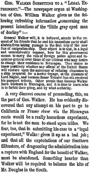 “Gen. Walker Submitting to a ‘Legal Experiment,’” New York Herald, November 19, 1858