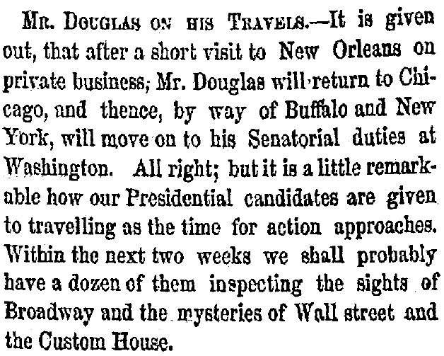 “Mr. Douglas On His Travels,” New York Herald, November 28, 1858