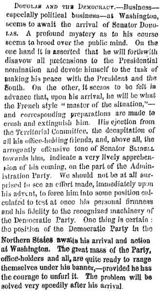 “Douglas and the Democracy,” New York Times, December 25, 1858
