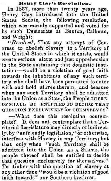 “Henry Clay’s Resolution,” Newark (OH) Advocate, December 29, 1858