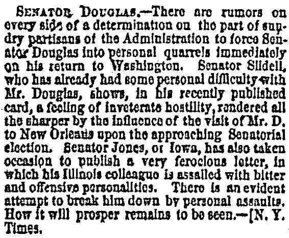 “Senator Douglas,” (St. Louis) Missouri Republican, December 31, 1858