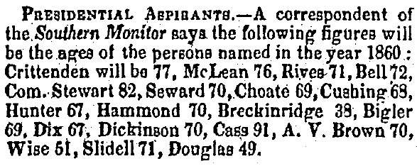 “Presidential Aspirants,” Charleston (SC) Mercury, January 10, 1859