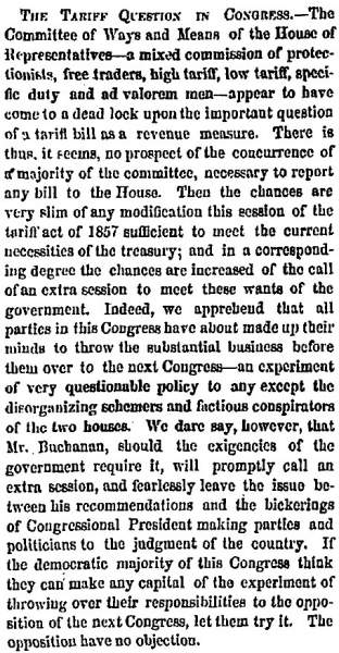 “The Tariff Question in Congress,” New York Herald, January 28, 1859