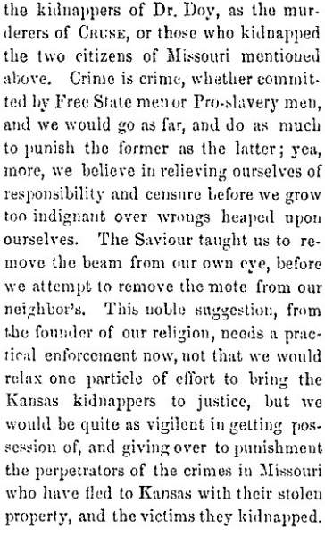 “Crime is Crime,” Lawrence (KS) Herald of Freedom, February 5, 1859 (Page 2)