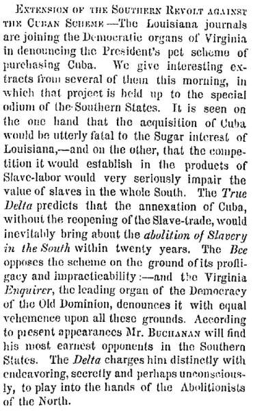 “Extension of the Southern Revolt Against the Cuban Scheme,” New York Times, February 8, 1859