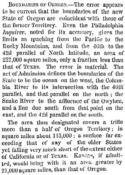 “Boundaries of Oregon,” New York Times, February 21, 1859