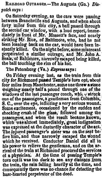 “Railroad Outrages,” Charleston (SC) Mercury, February 23, 1859