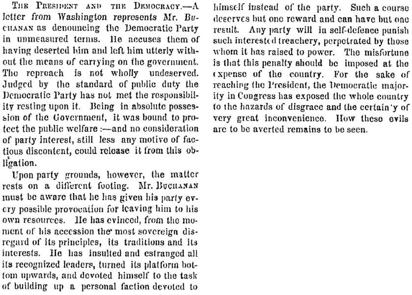 “The President and the Democracy,” New York Times, March 15, 1859