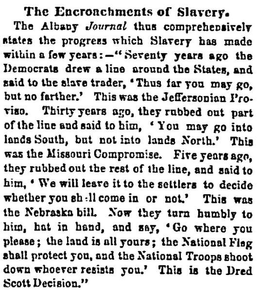 “The Encroachments of Slavery,” Chicago (IL) Press and Tribune, March 16, 1859