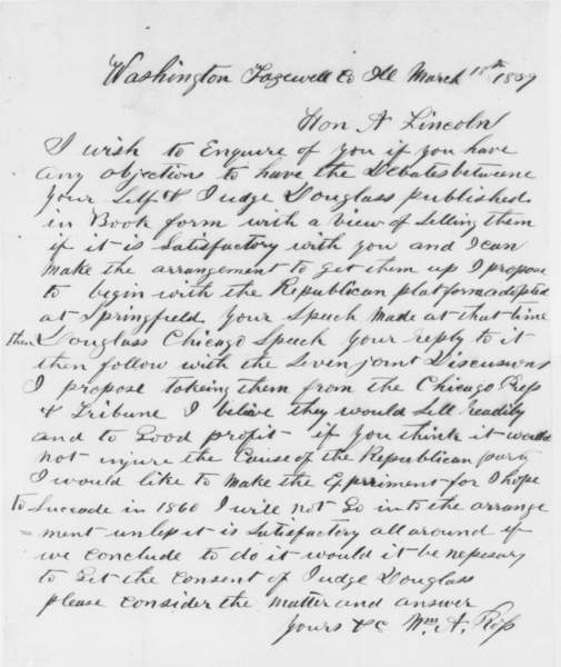 William A. Ross to Abraham Lincoln, March 18, 1859 (Page 1)