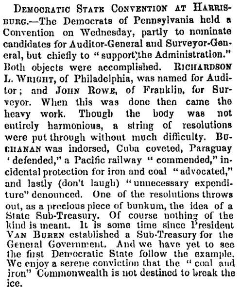  “Democratic State Convention at Harrisburg,” New York Times, March 19, 1859