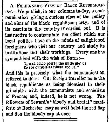 “A Foreigner View of Black Republicanism,” New York Herald, May 1, 1859