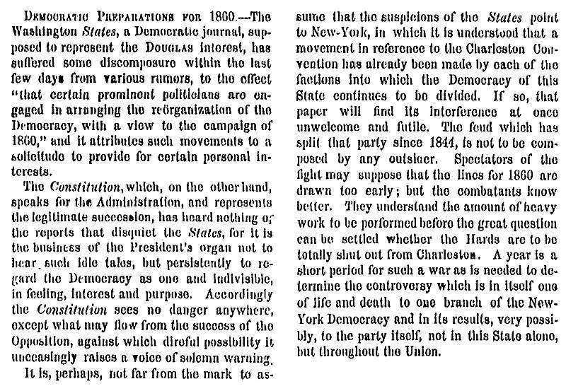 “Democratic Preparations for 1860,” New York Times, May 17, 1859