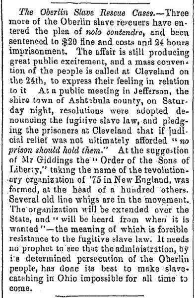 “The Oberlin Slave Rescue Cases,” Lowell (MA) Citizen & News, May 18, 1859