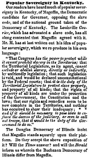 “Popular Sovereignty in Kentucky,” Chicago (IL) Press and Tribune, June 3, 1859