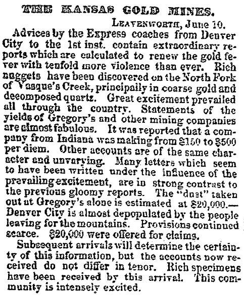 “The Kansas Gold Mines,” Cleveland (OH) Herald, June 11, 1859