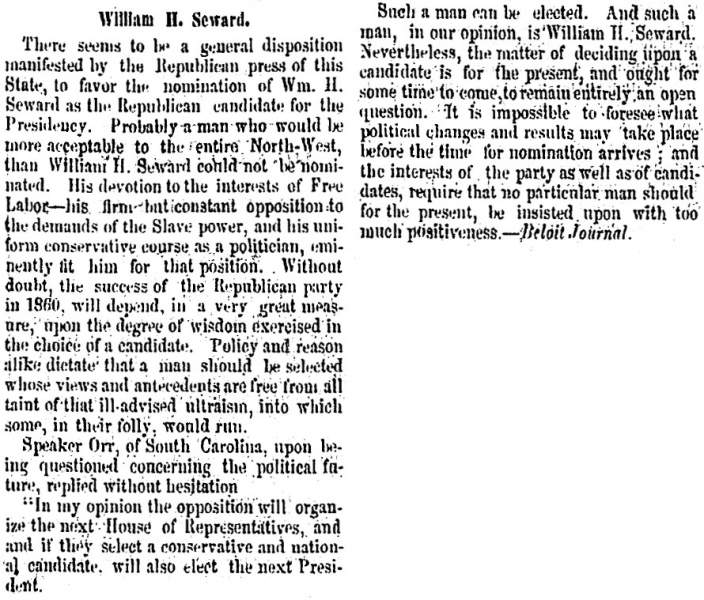 “William H. Seward,” Milwaukee (WI) Sentinel, June 18, 1859