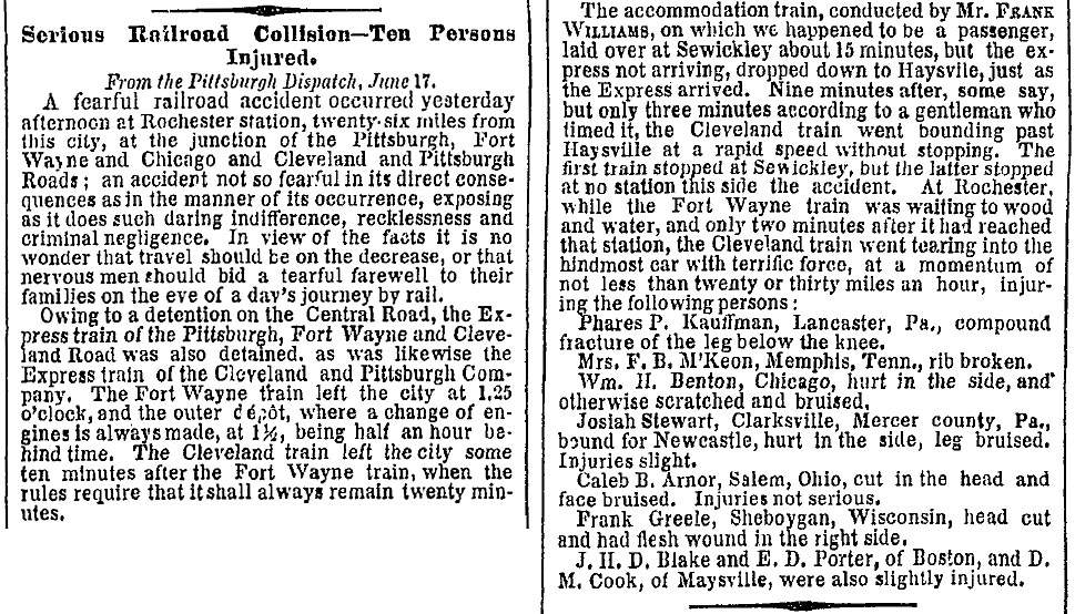 “Serious Railroad Collision,” New York Times, June 21, 1859