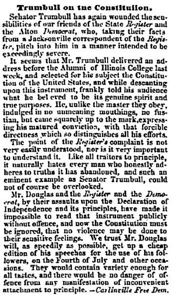 “Trumbull on the Constitution,” Chicago (IL) Press and Tribune, July 2, 1859