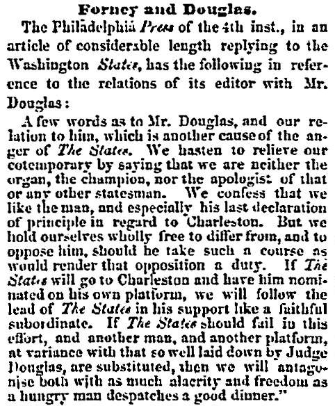 “Forney and Douglas,” Chicago (IL) Press and Tribune, July 7, 1859