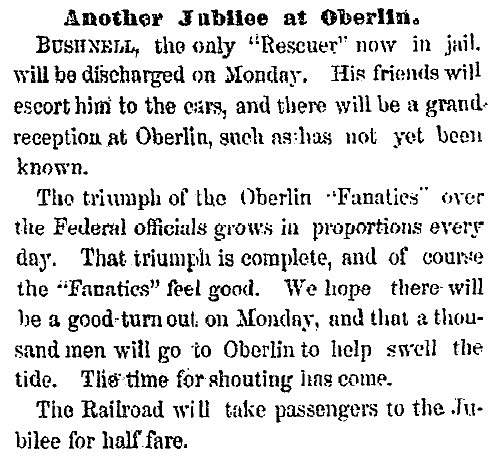 “Another Jubilee [Jubilee] at Oberlin,” Cleveland (OH) Herald, July 9, 1859