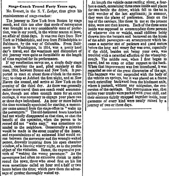 “Stage-Coach Travel Forty Years Ago,” San Francisco (CA) Evening Bulletin, July 22, 1859