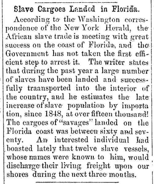 “Slave Cargoes Landed in Florida,” Ripley (OH) Bee, July 23, 1859