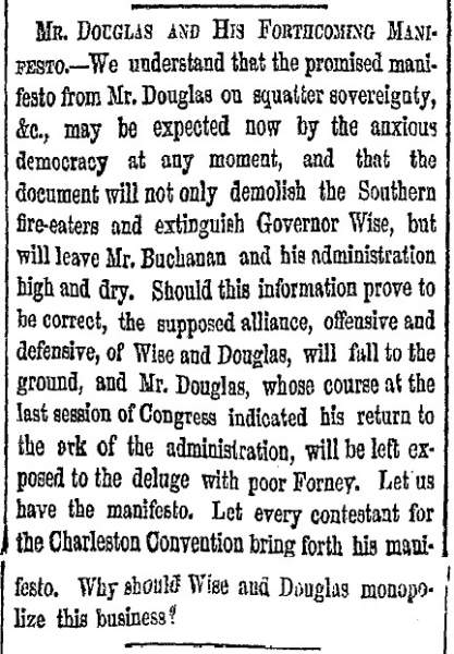 “Mr. Douglas and His Forthcoming Manifesto,” New York Herald, July 31, 1859