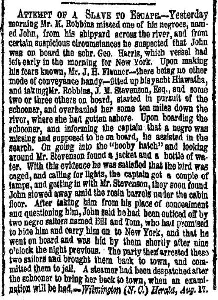 “Attempt of a Slave to Escape,” New York Herald, August 20, 1859