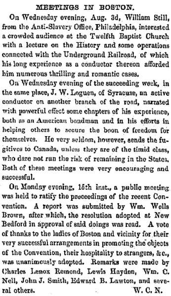 “Meetings in Boston,” Boston (MA) Liberator, August 26, 1859