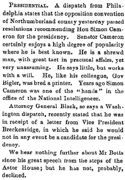 “Presidential,” Lowell (MA) Citizen & News, August 30, 1859
