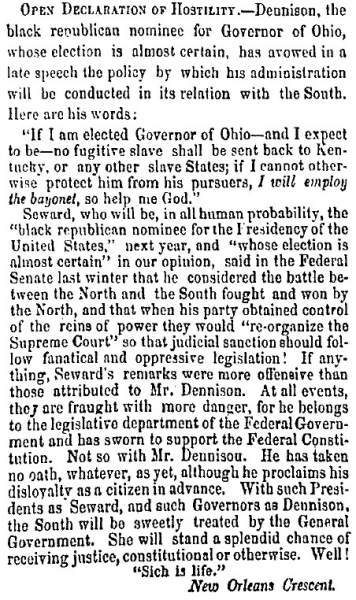 “Open Declaration of Hostilities,” Charleston (SC) Mercury, August 31, 1859