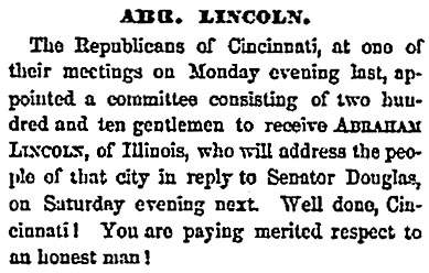 “Abr. Lincoln,” Chicago (IL) Press and Tribune, September 14, 1859