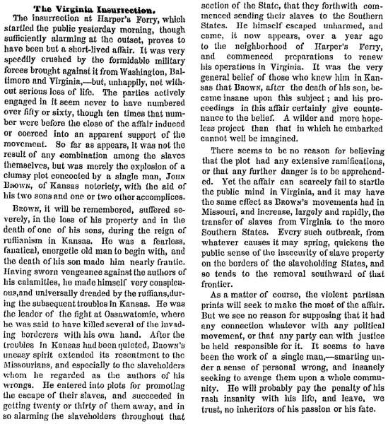 “The Virginia Insurrection,” New York Times, October 19, 1859
