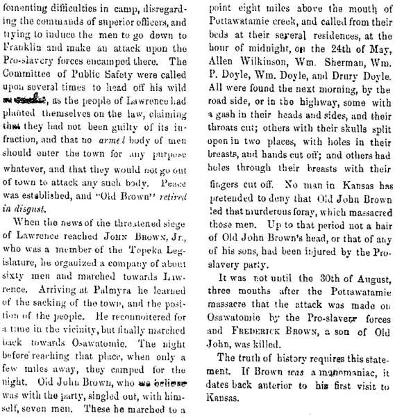 “Old John Brown,” Lawrence (KS) Herald of Freedom, October 29, 1859 (Page 2)