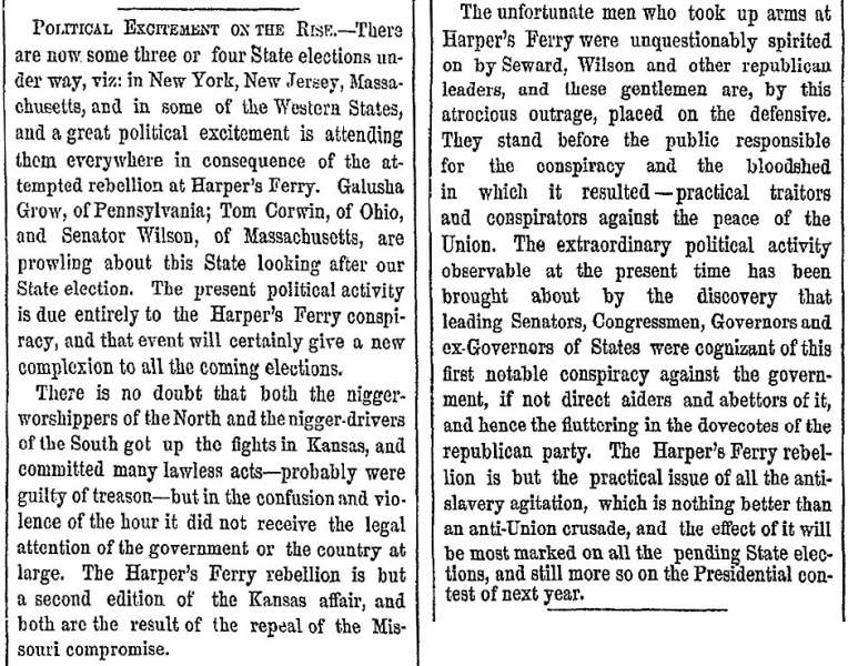 “Political Excitement on the Rise,” New York Herald, October 30, 1859